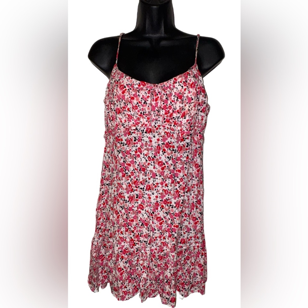 White with Pink floral Print Spaghetti Strap Women's Mini Dress